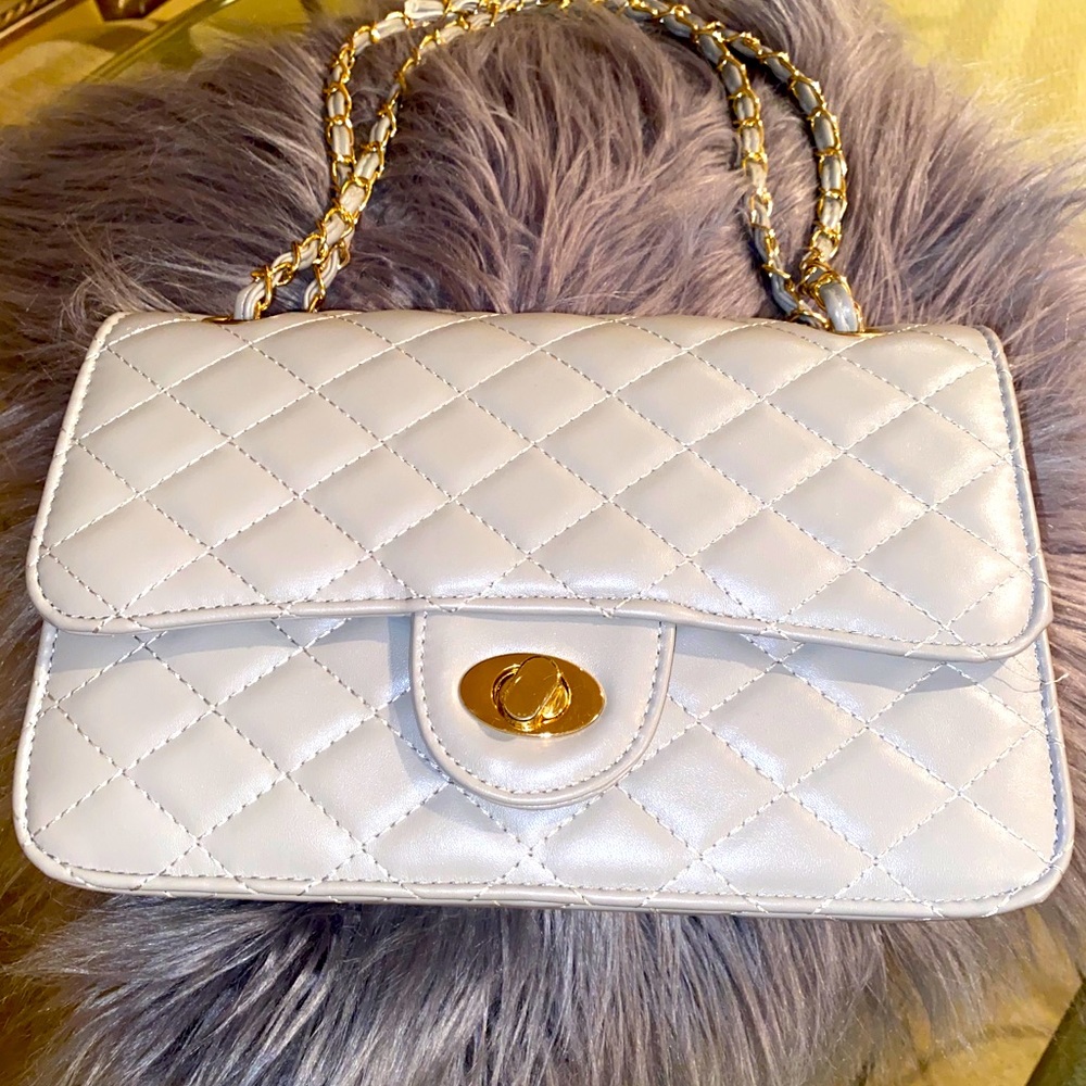 Light Grey Quilted Single Flap Boy Bag